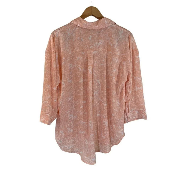 Cupio Button Up Blouse XL Light Pink And White Floral Lightweight Collared Shirt - Picture 2 of 6
